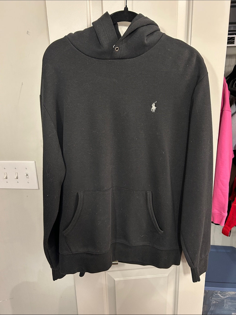 Men’s/Unisex Polo by Ralph Lauren Black Pullover Hoodie with Gray Pony